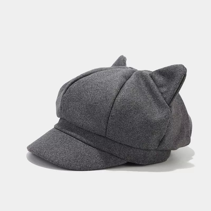 Cat Ear Newsboy Hat in Burgundy with cat ears