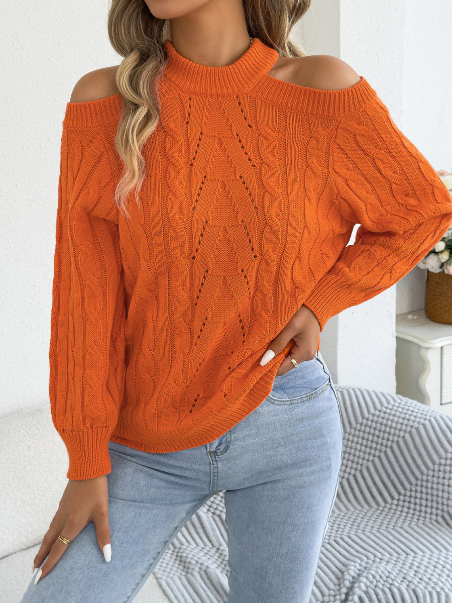 Orange pullover sweater with hip-length and pullover