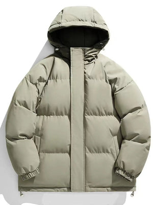 Oversized puffer jacket in Grass Green with a hood and full zip closure.