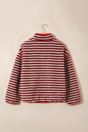 sweatshirt in Strawberry with striped and pocketed