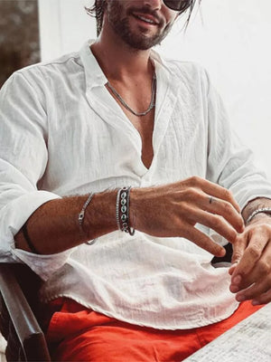 White Men's Plus Size Long Sleeve Button Shirt