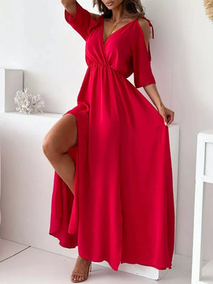 maxi dress in red featuring tied and A-line fit