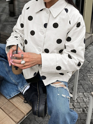 white jacket with polka dot and collared