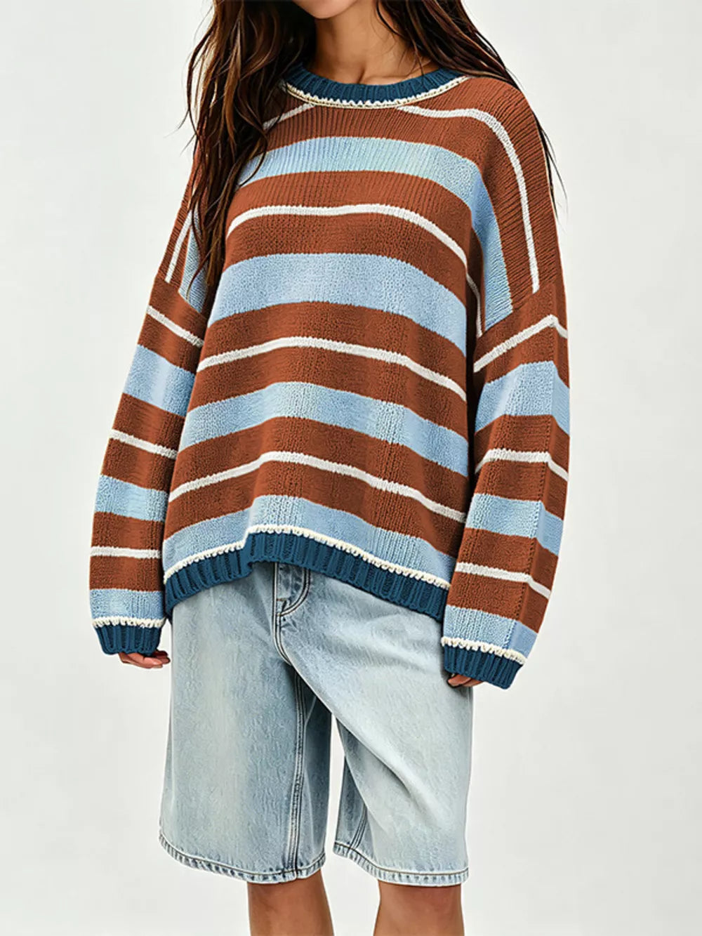 Orange pullover sweater with hip-length and pullover