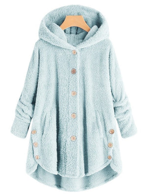 Black hoodie with tunic-length and button-front