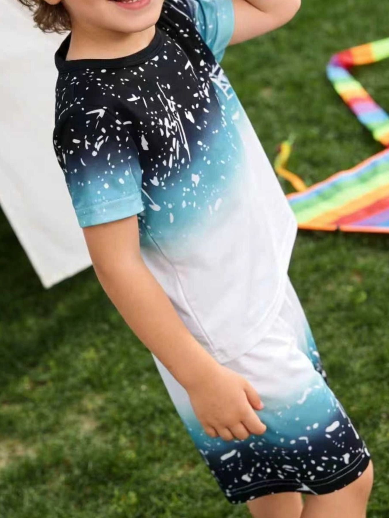 Toddler ombre splash print casual set, lightweight fabric.