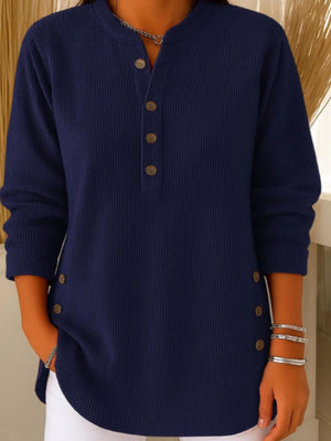Navy Blue henley with tunic-length and half-button