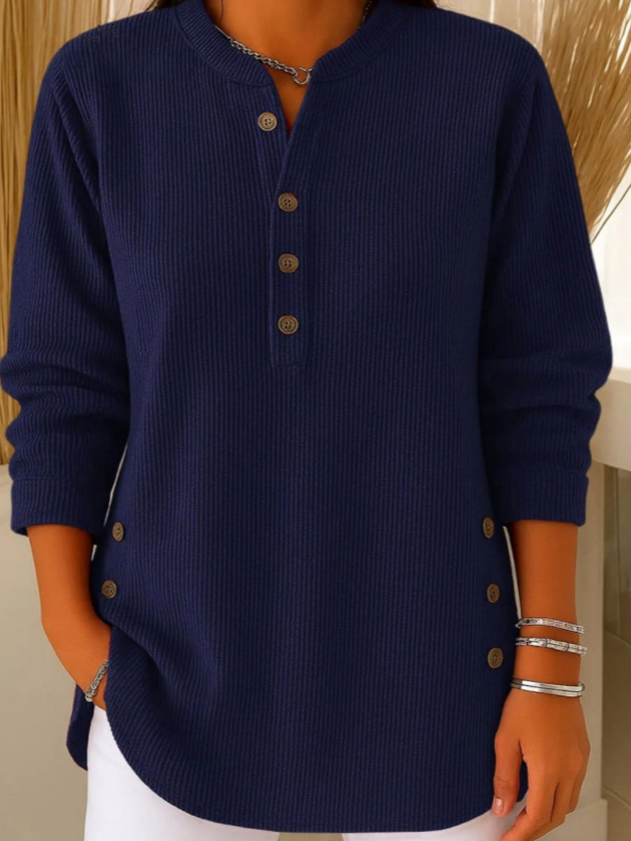 Navy Blue henley with tunic-length and half-button