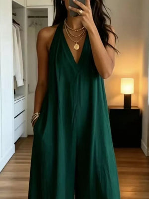 Pink relaxed jumpsuit with halter