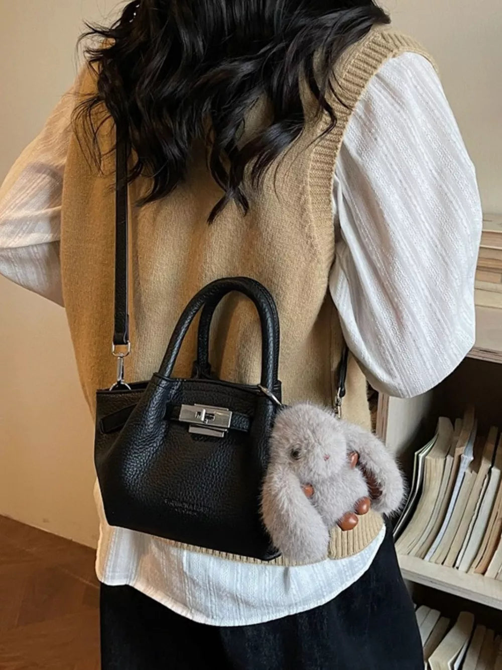 White Top Handle Leather Crossbody Bag