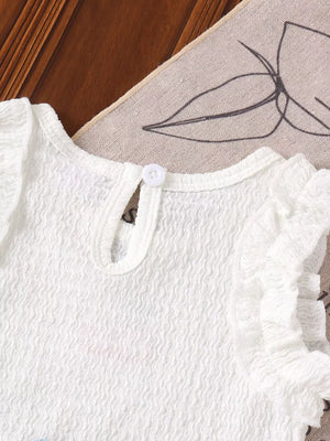 White with Children's Cherry Embroidered Top And Denim Shorts Set