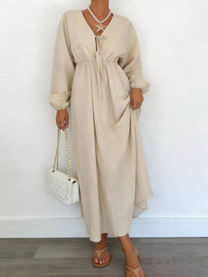 100% polyester Care instructions: Machine wash cold maxi dress in Beige with A-line silhouette