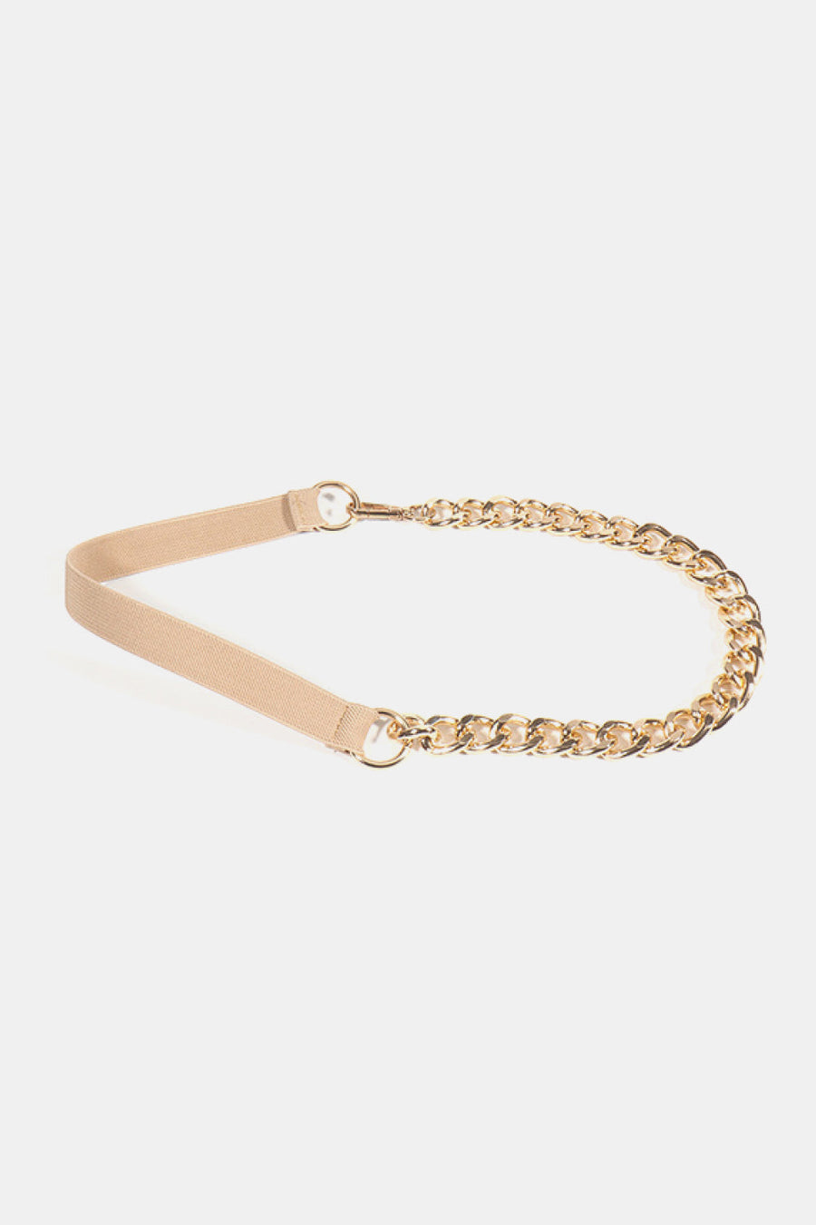 Elastic waist belt with gold chain detail in cream/gold.