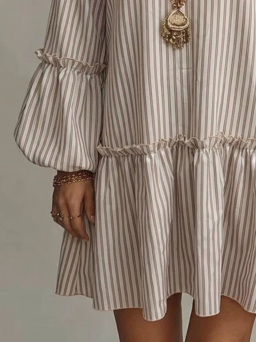 Striped Balloon Sleeve Mini Dress Plus Size in Light Blue