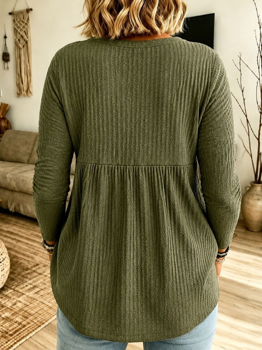Army Green A-line blouse with henley