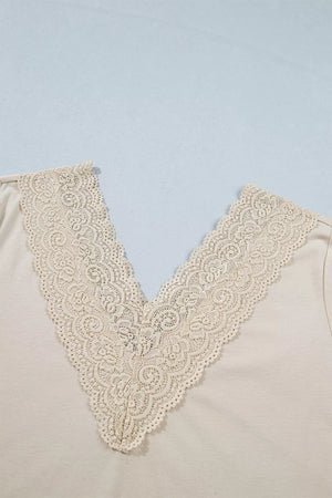 Lace Trim V Neck Long Sleeve Patchwork Shirt option 7