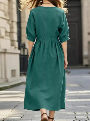 bohemian midi dress in light blue with v-neck