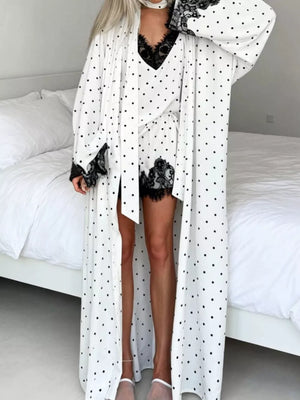 100% polyester Care instructions: Machine wash cold pajama set in White with relaxed silhouette