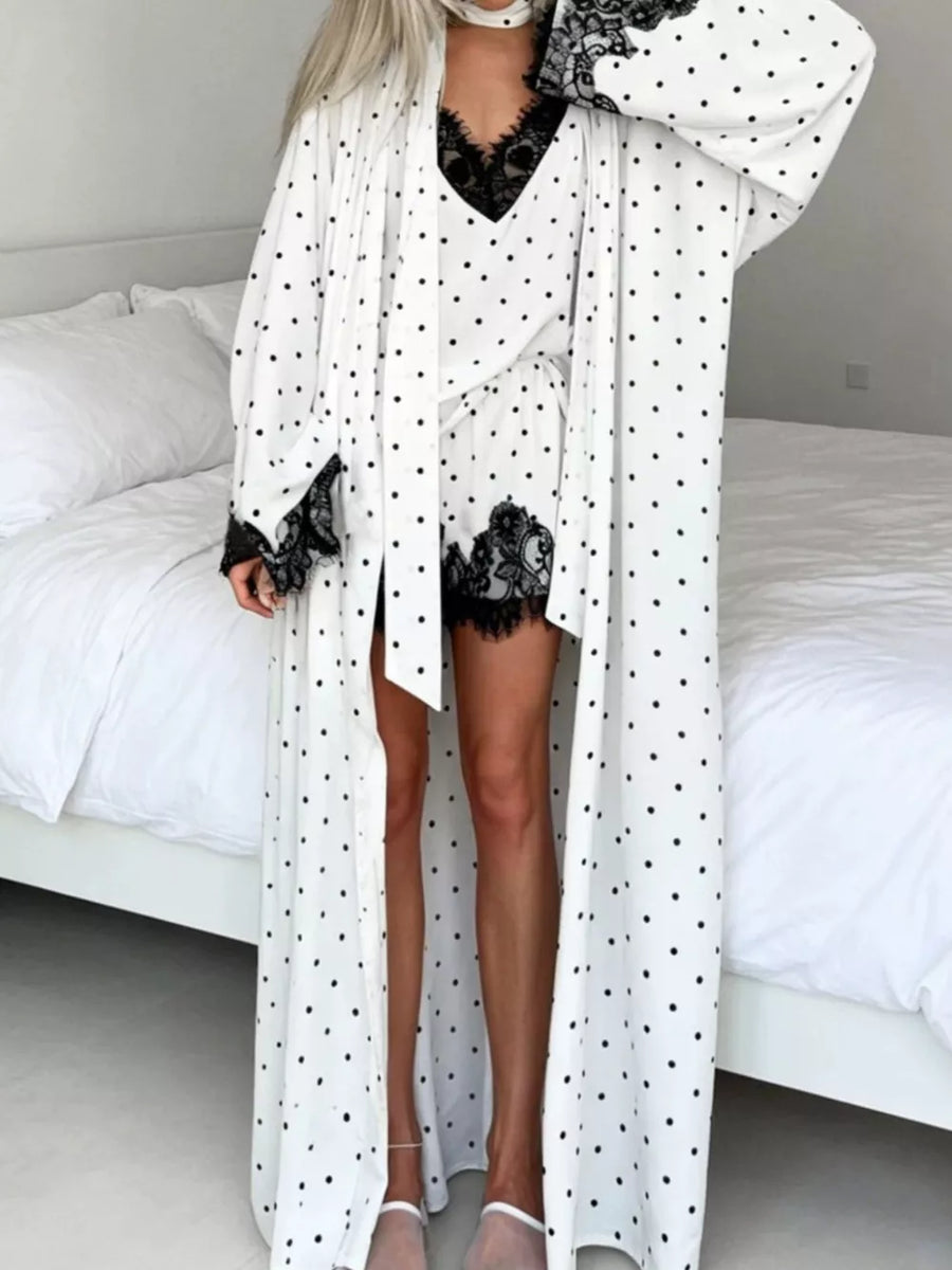 100% polyester Care instructions: Machine wash cold pajama set in White with relaxed silhouette