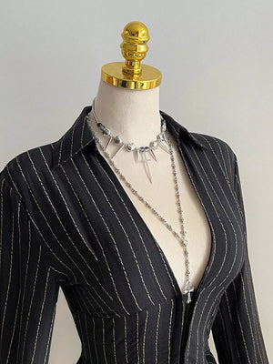 Striped Long Sleeve Fitted Blouse option 9