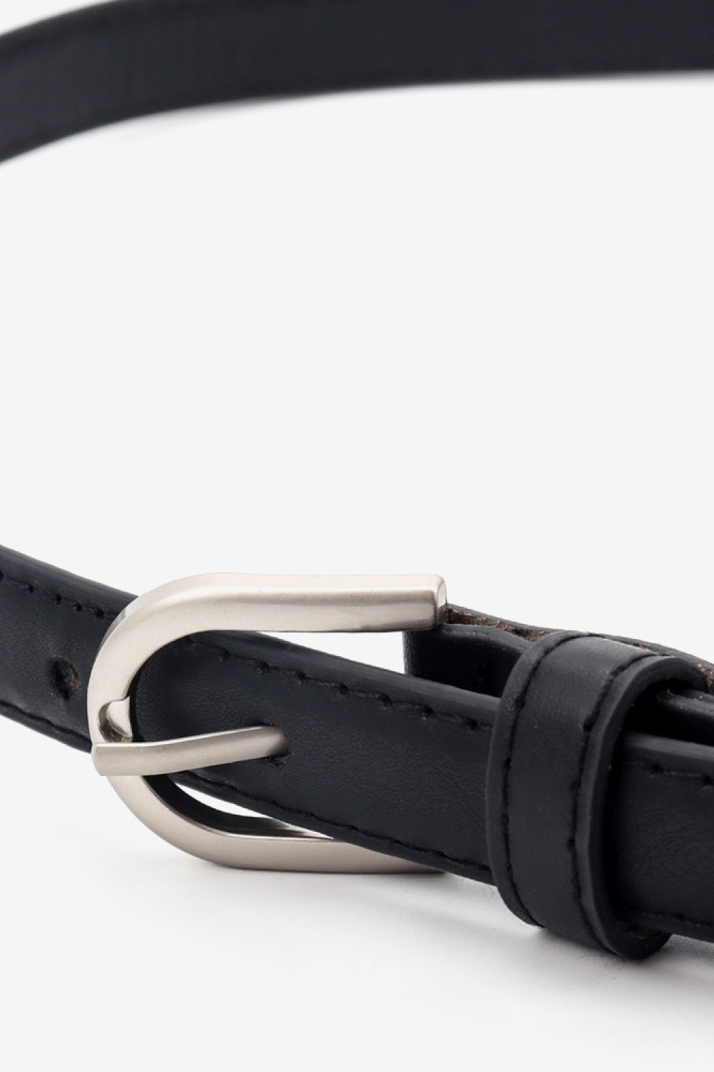 Slimline black leatherette belt with silver buckle detail