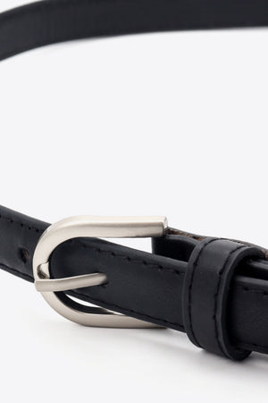 Slimline black leatherette belt with silver buckle detail