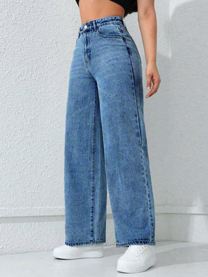 85% cotton, 15% polyester Care instructions: Machine wash cold wide-leg jeans in Blue with flared silhouette