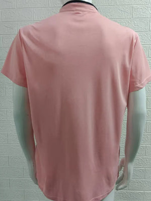 Men's dusty pink acrylic polo shirt with contrast collar detail