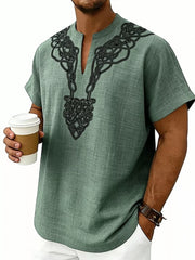 Men's Notched Printed Short Sleeve Shirt Plus Size in Pink