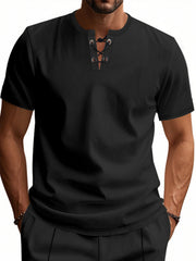 Black cotton t-shirt with lace-up V-neck and short sleeves.