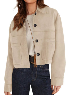 Button-down Cropped Jacket in Apricot with buttoned