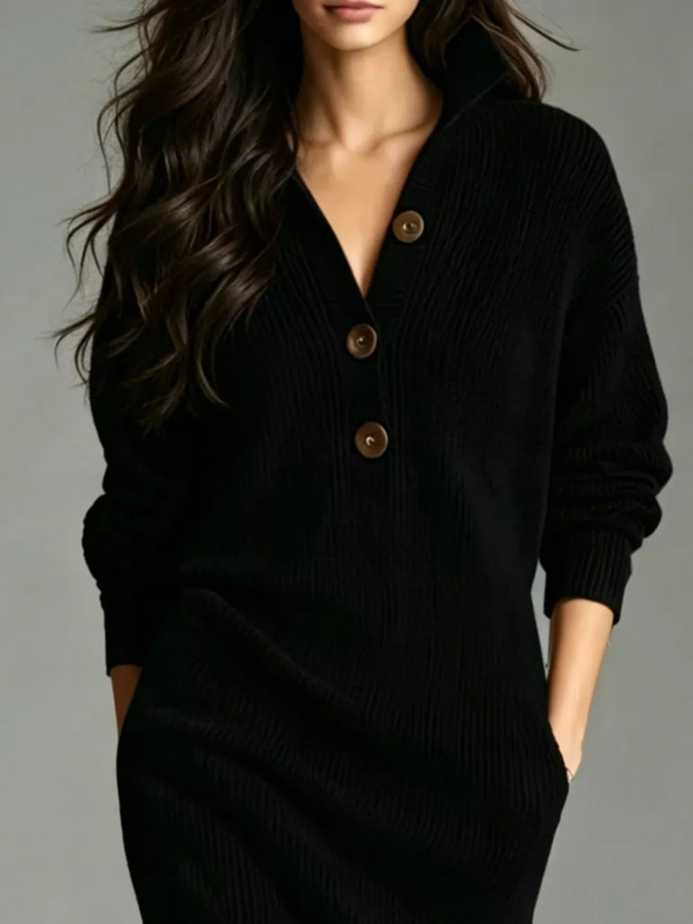 sweater dress featuring ribbed in Black with 100% polyester Care instructions: Machine wash cold texture