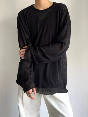 Black with Men's Plus Size Heathered Long-sleeve T-shirt in Black