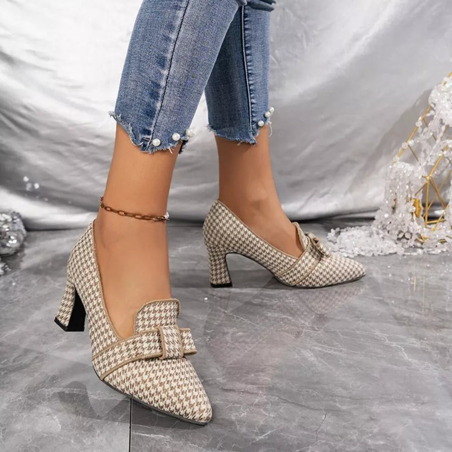 Black with Point Toe Block Heel Pumps in Black