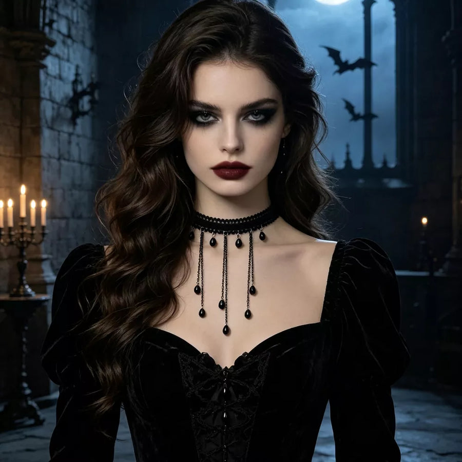 necklace in Burgundy with lace trim and choker