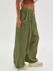 khaki loose wide-leg pants with N/A