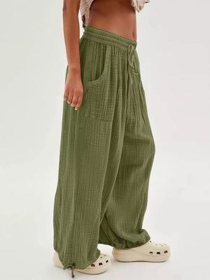 khaki loose wide-leg pants with N/A
