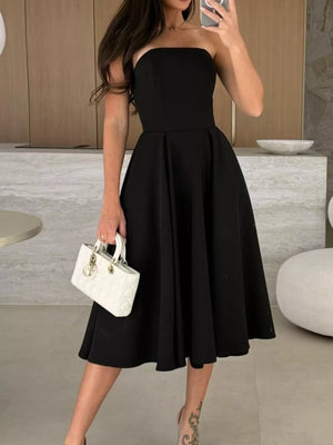 romantic A-line dress in beige with strapless