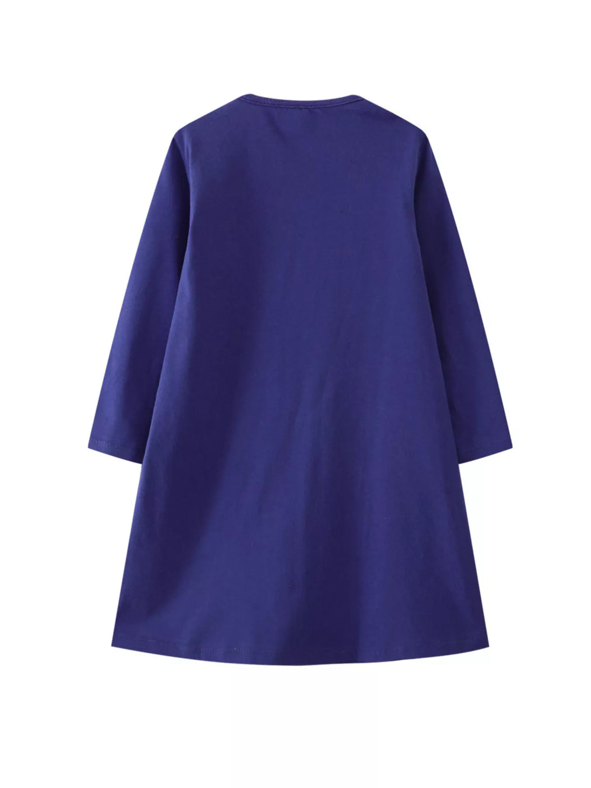 Navy long-sleeve baby dress with applique detail.