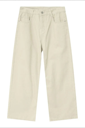 Beige wide-leg denim jeans with a classic five-pocket design.