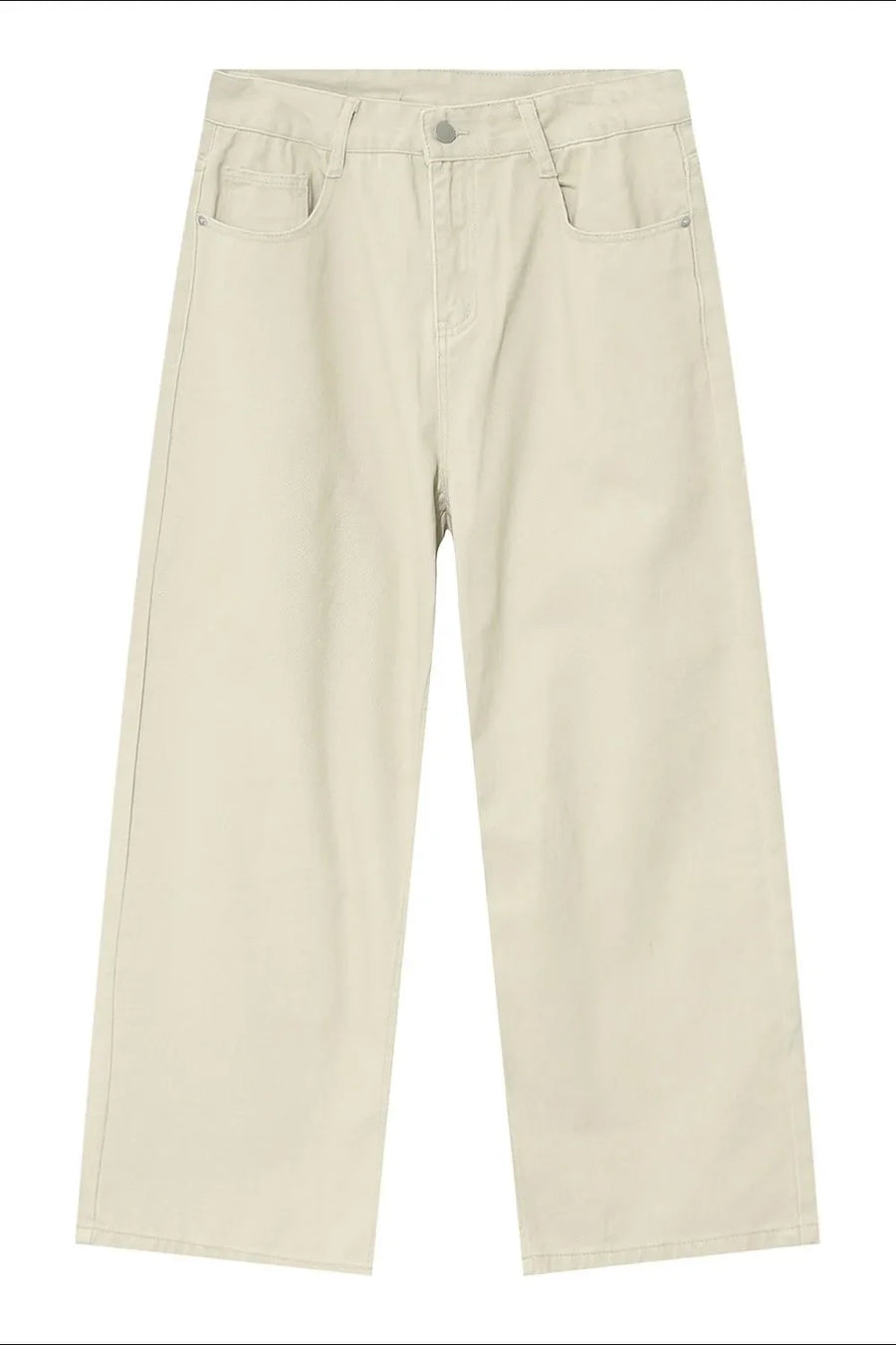 Beige wide-leg denim jeans with a classic five-pocket design.