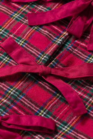 Plaid Tie Neck Ruffle Cuffs Blouse option 8