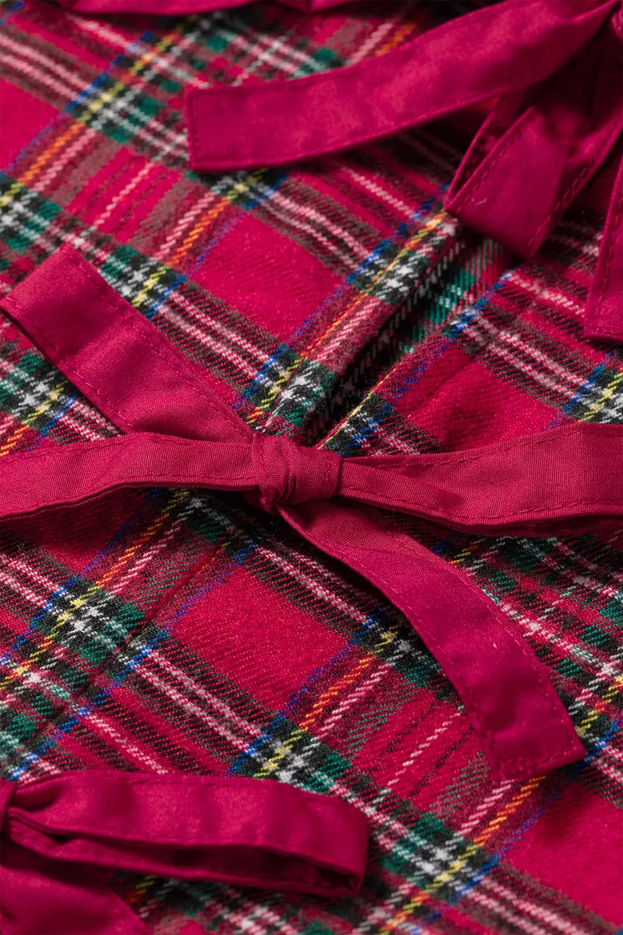 Plaid Tie Neck Ruffle Cuffs Blouse option 8
