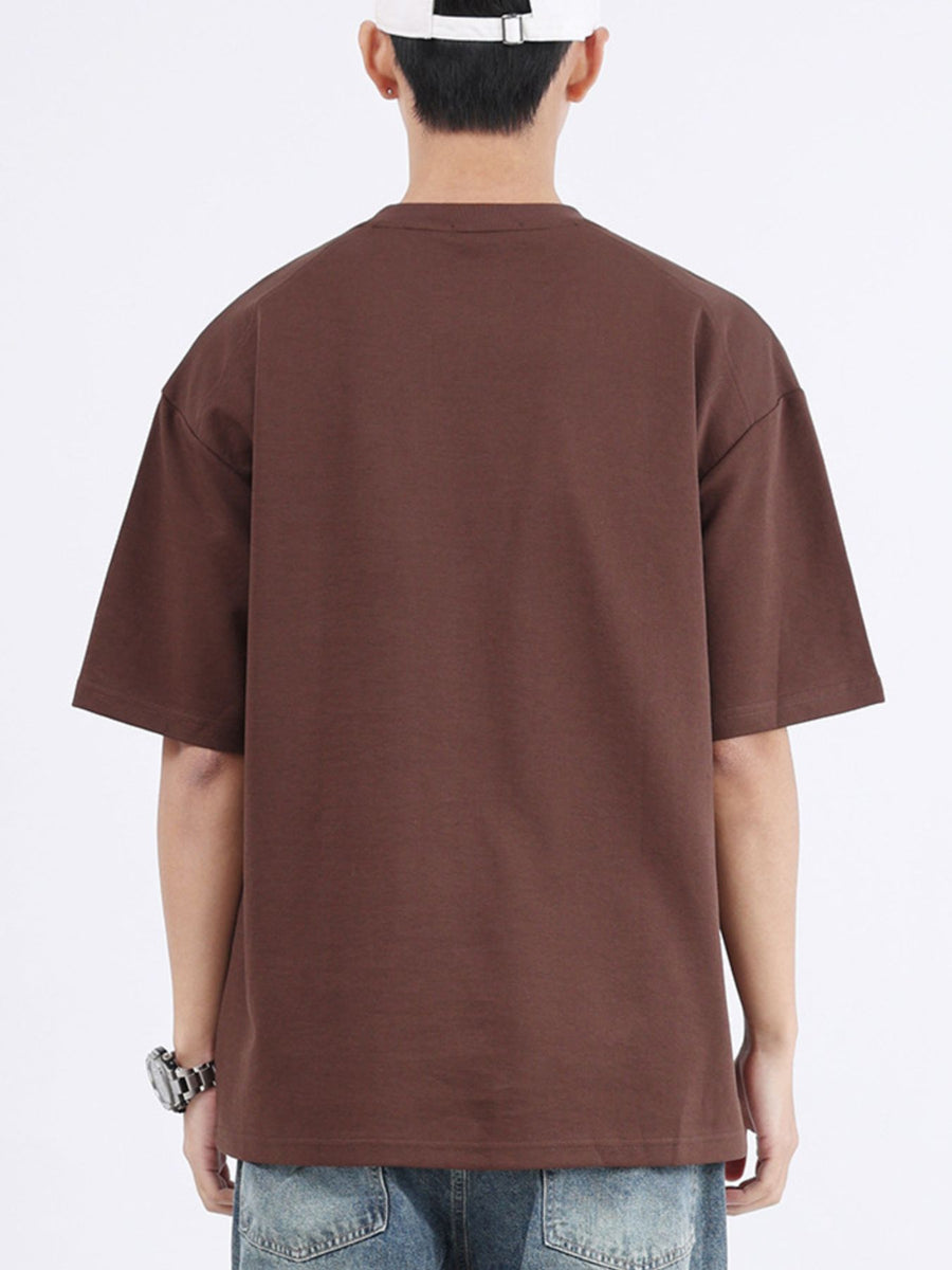 Men's dark brown cotton crew neck t-shirt with half sleeves.