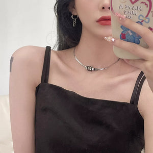 Silver with Chic Buckle Titanium Steel Silver Choker Necklace