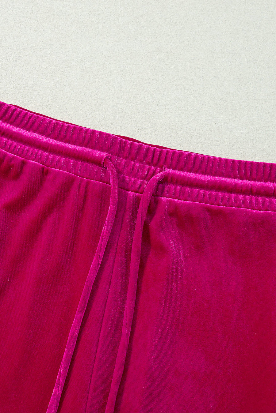 Velvet culotte pants in Deep Rose with elastic waistband and drawstring.