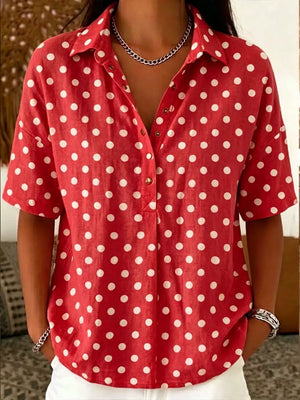 Yellow Full Size Polka Dot Short Sleeve Shirt Plus Size