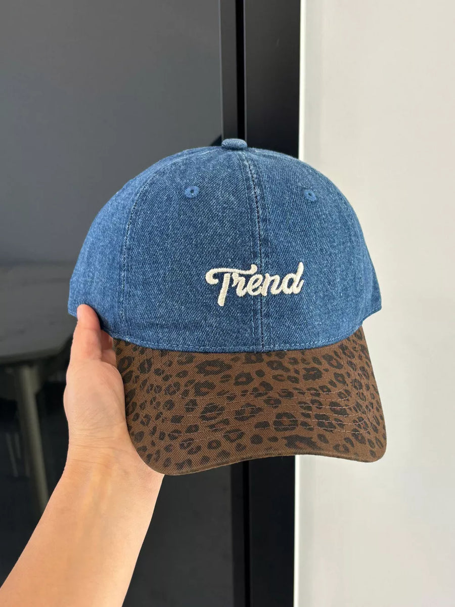 Leopard Embroidered Baseball Cap in Light Blue