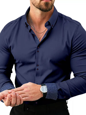Men's Slim Fit Contrast Trim Shirt Plus Size in Pink with button-down collar