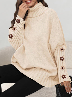 100% polyester Care instructions: Machine wash cold turtleneck sweater in Navy Blue with oversized silhouette